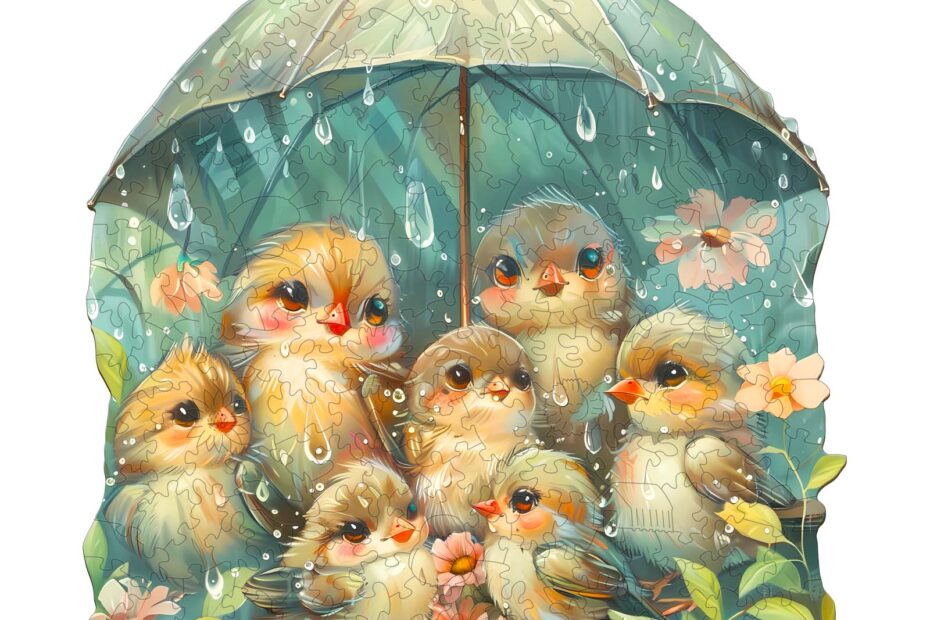 Puzzle en bois – Oiseaux tenant un parapluie 66e359f1abf18