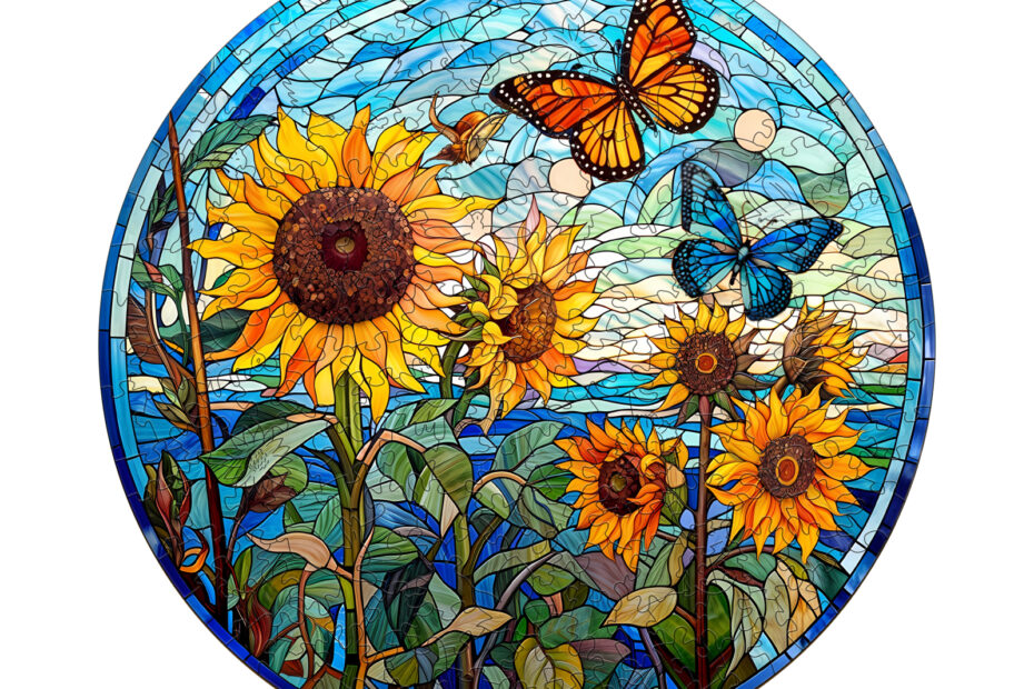 Puzzle en bois – Tournesol en vitrail 66e19e99c7402