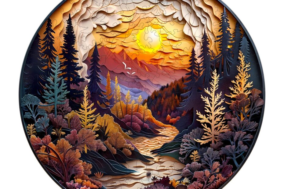 Puzzle en bois 3D – Coucher de soleil dans la forêt 66e4ec20aa165