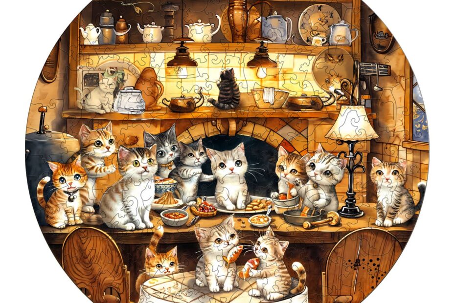 Puzzle en bois – Un dîner pour les chatons
