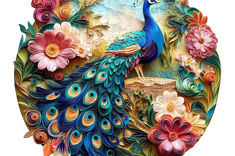 Puzzle en bois – Paon coloré