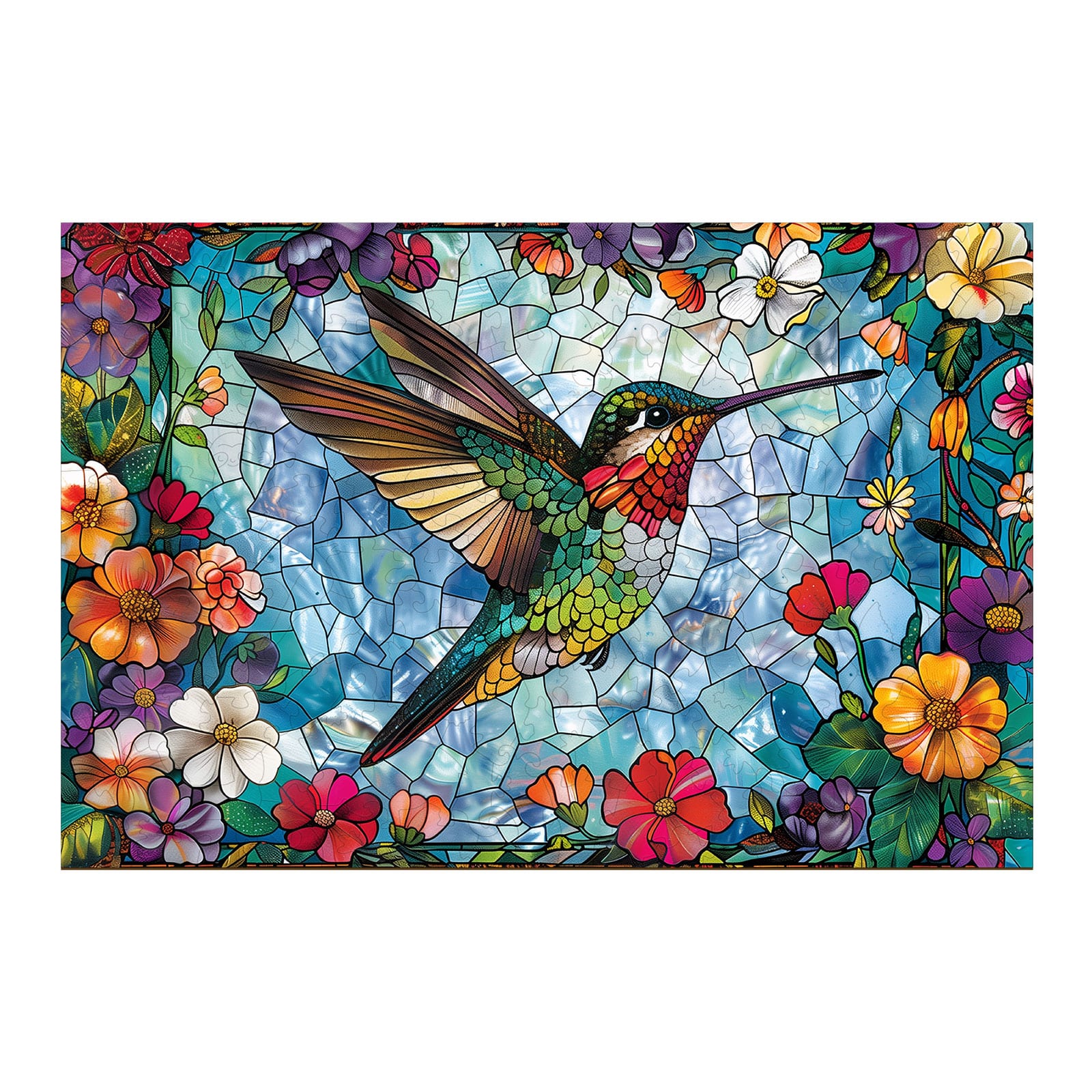 Puzzle en bois –vitrail colibri 3