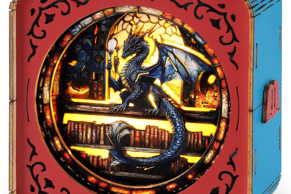 3D Wooden Puzzle Night Light – Retro Dragon