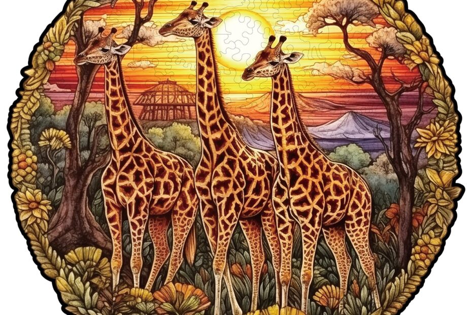 Holzpuzzle-Die Giraffenfamilie